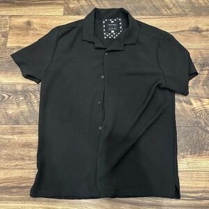 Cactus‎ Man Ricky Singh Black Textured Short Sleeve Button Up Shirt Men's Large